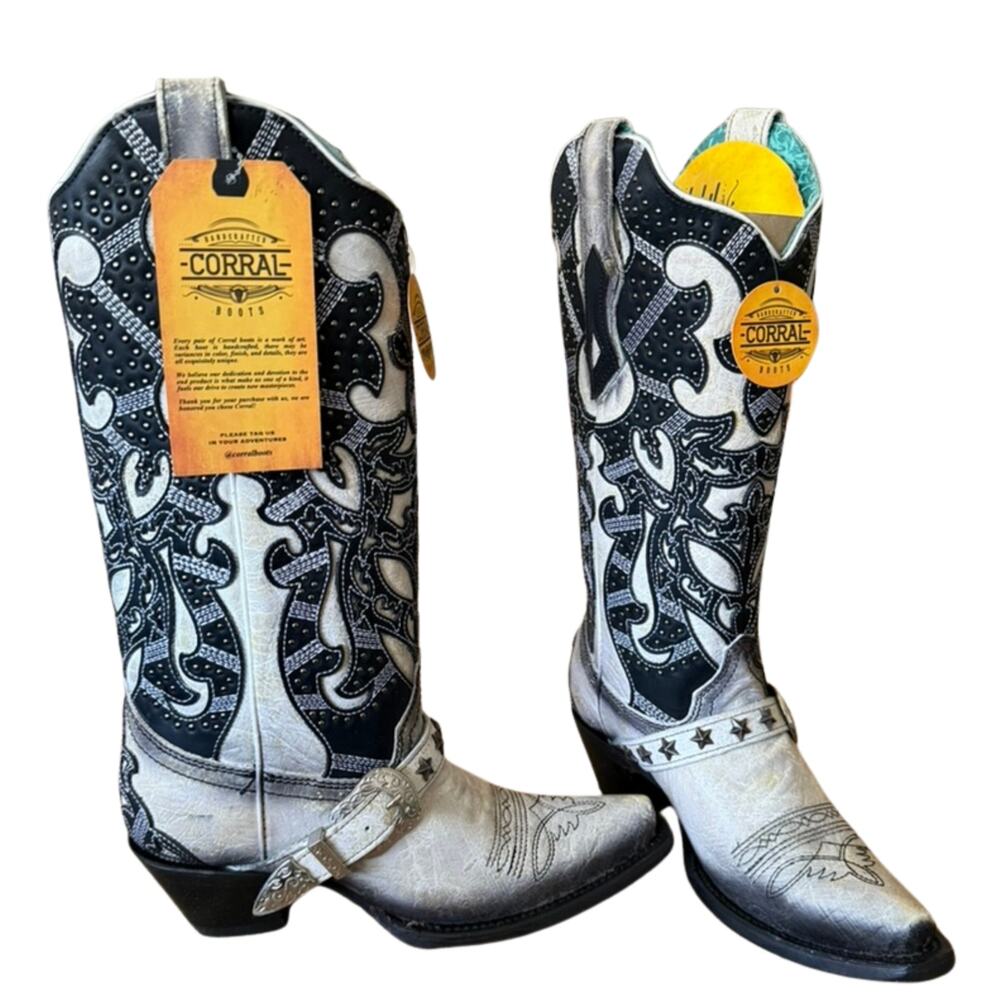 Corral Black and White Ankle Boots